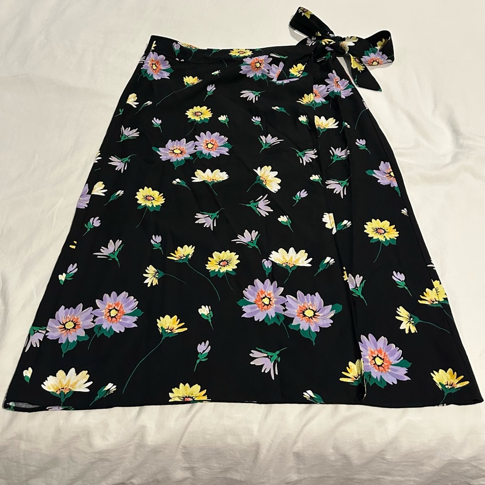 Loft Black Floral midi wrap skirt